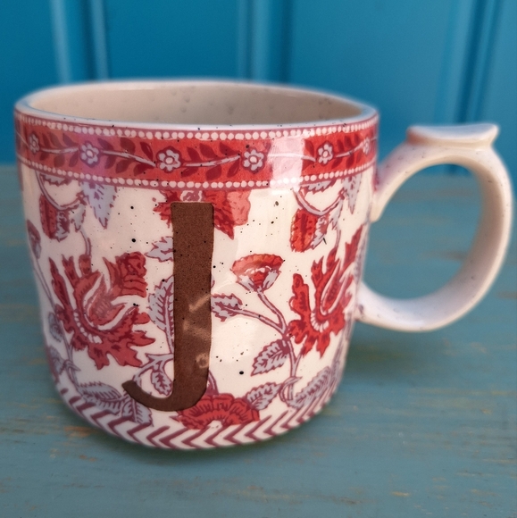 J Mug Anthropologie Coffee Cup Vintage Mugs Pink Ornate Speckled Stone - Picture 3 of 17